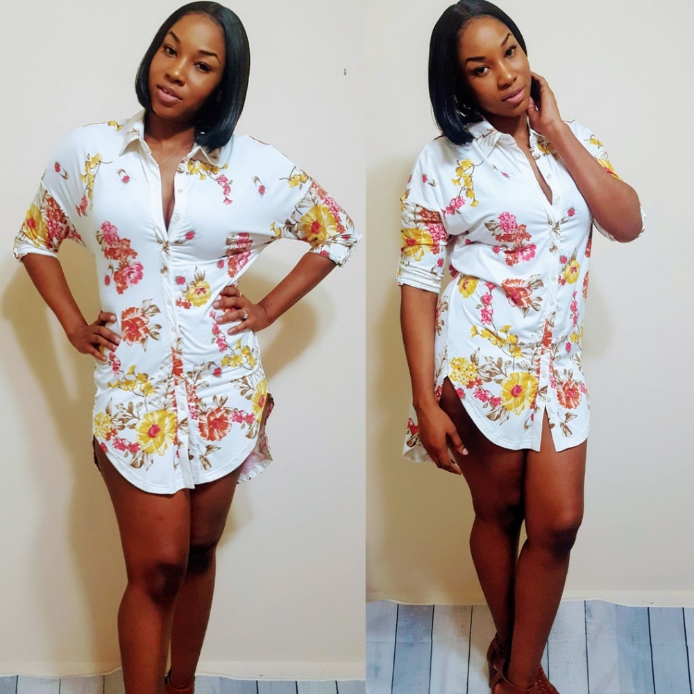 Floral high-low shirt dress/ kimono